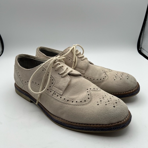 Kenneth Cole Wingtip Oxford Beige Suede Dress Shoes Men’s 8 - Picture 1 of 14